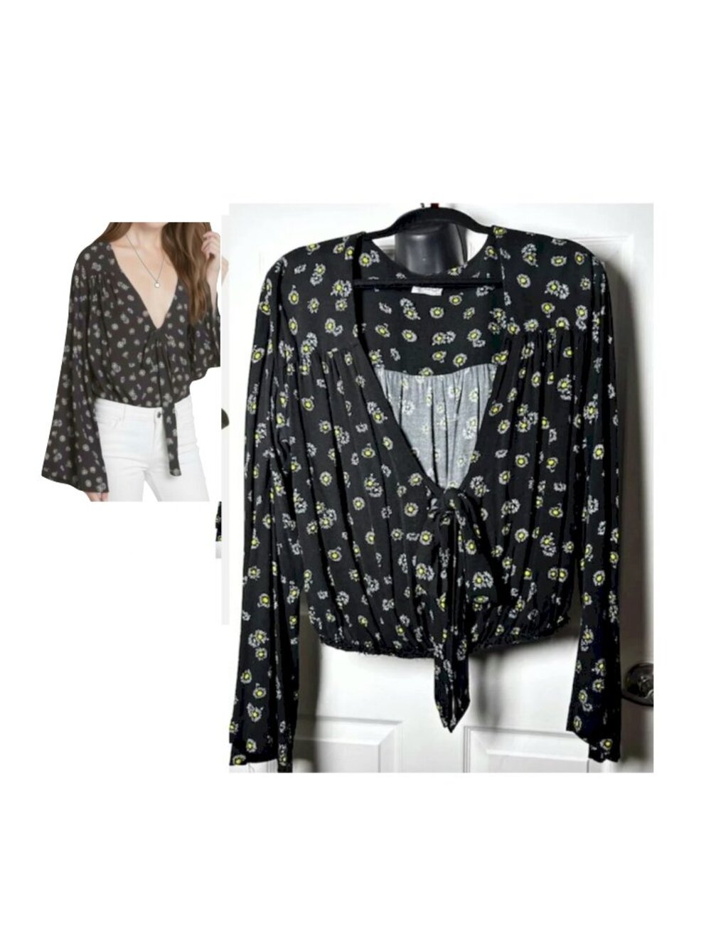 Free People Forties Feels Top Printed in Carbon Size Large